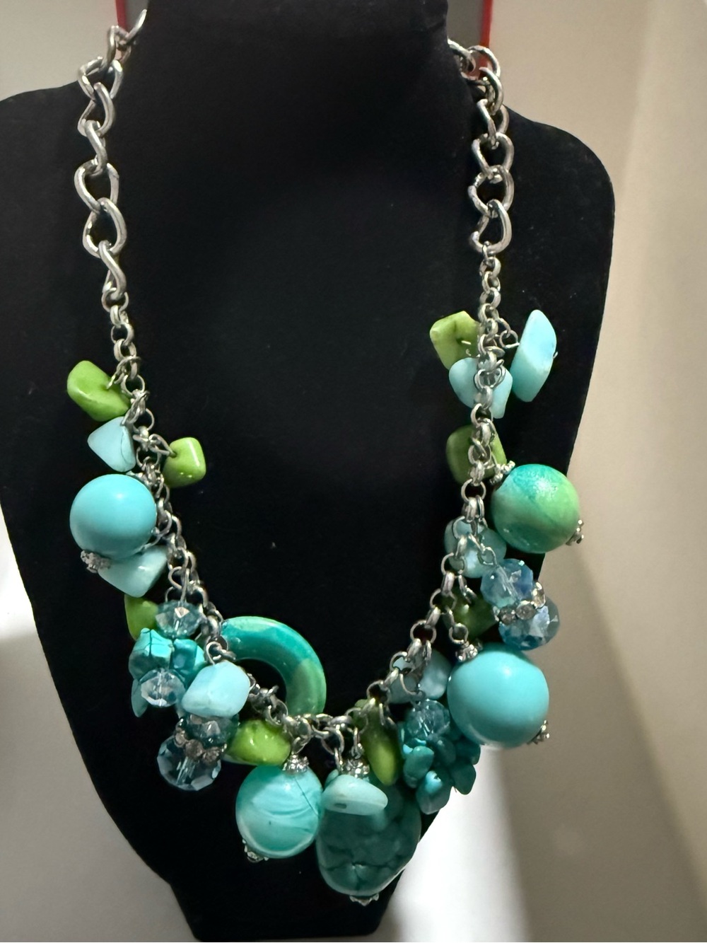 Turquoise & Lime Cluster Necklace -Chunky
